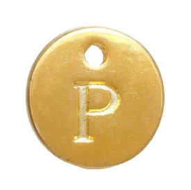 10 Letter P Alphabet Charms Gold Plated Monogram, double sided round disc letter charms, dot charms, 12mm, (1/2") chg0460