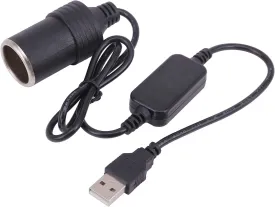 1m/3ft 5V USB to 12V Car Cigarette Lighter Socket Female Converter Adapter Cord for Lighters, Vacuum Cleaners, Driving Recorders