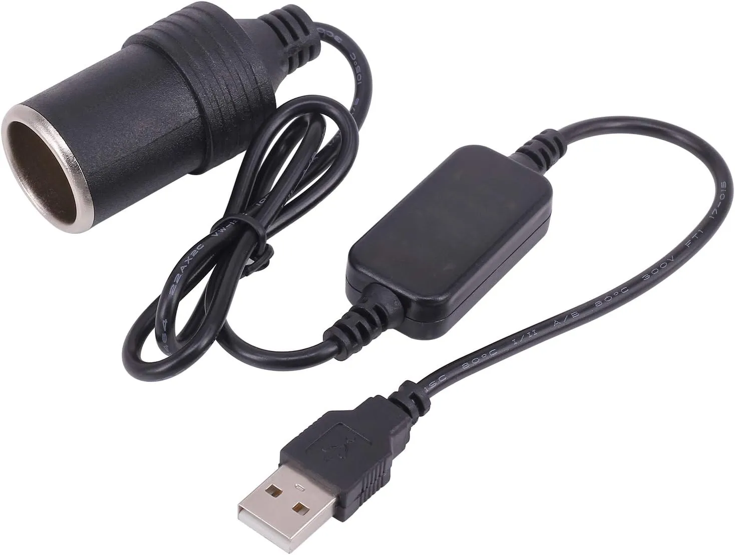 1m/3ft 5V USB to 12V Car Cigarette Lighter Socket Female Converter Adapter Cord for Lighters, Vacuum Cleaners, Driving Recorders