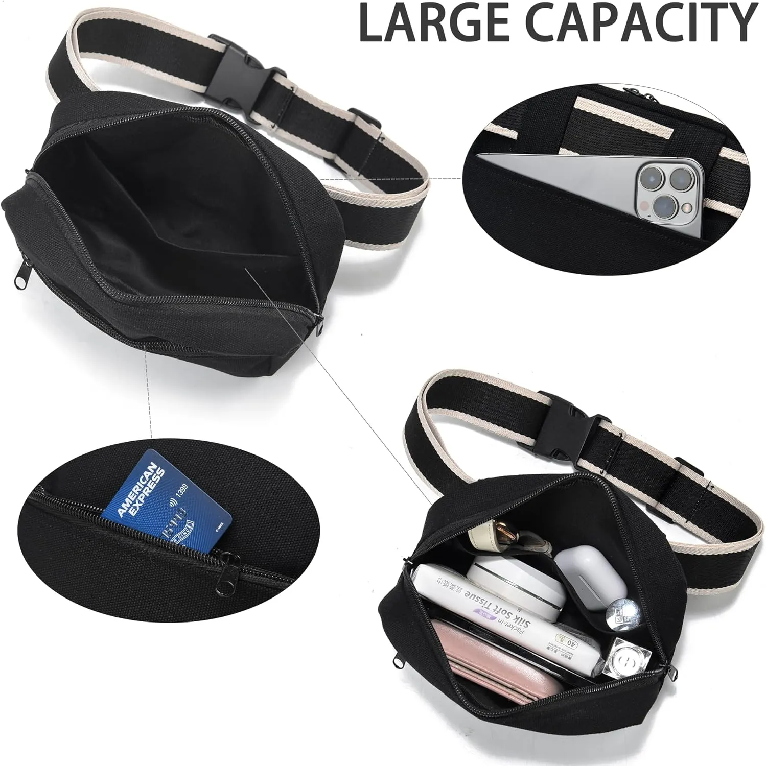 Belt Bag for Women Men Crossbody Fanny Pack Waist Bag with two Adjustable and Removable Straps