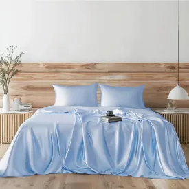 Candoury Satin Sheets Bed Set 6 Pcs, King Size Silky Bedding Set, Soft and Durable Pillowcase, Flat Sheet and Fitted Sheet, Hotel Luxury Bed Sheets Set(King, Light Blue)