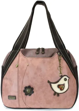 Chala Handbags Dust Rose Shoulder Purse Tote Bag with Key Fob/ Coin Purse
