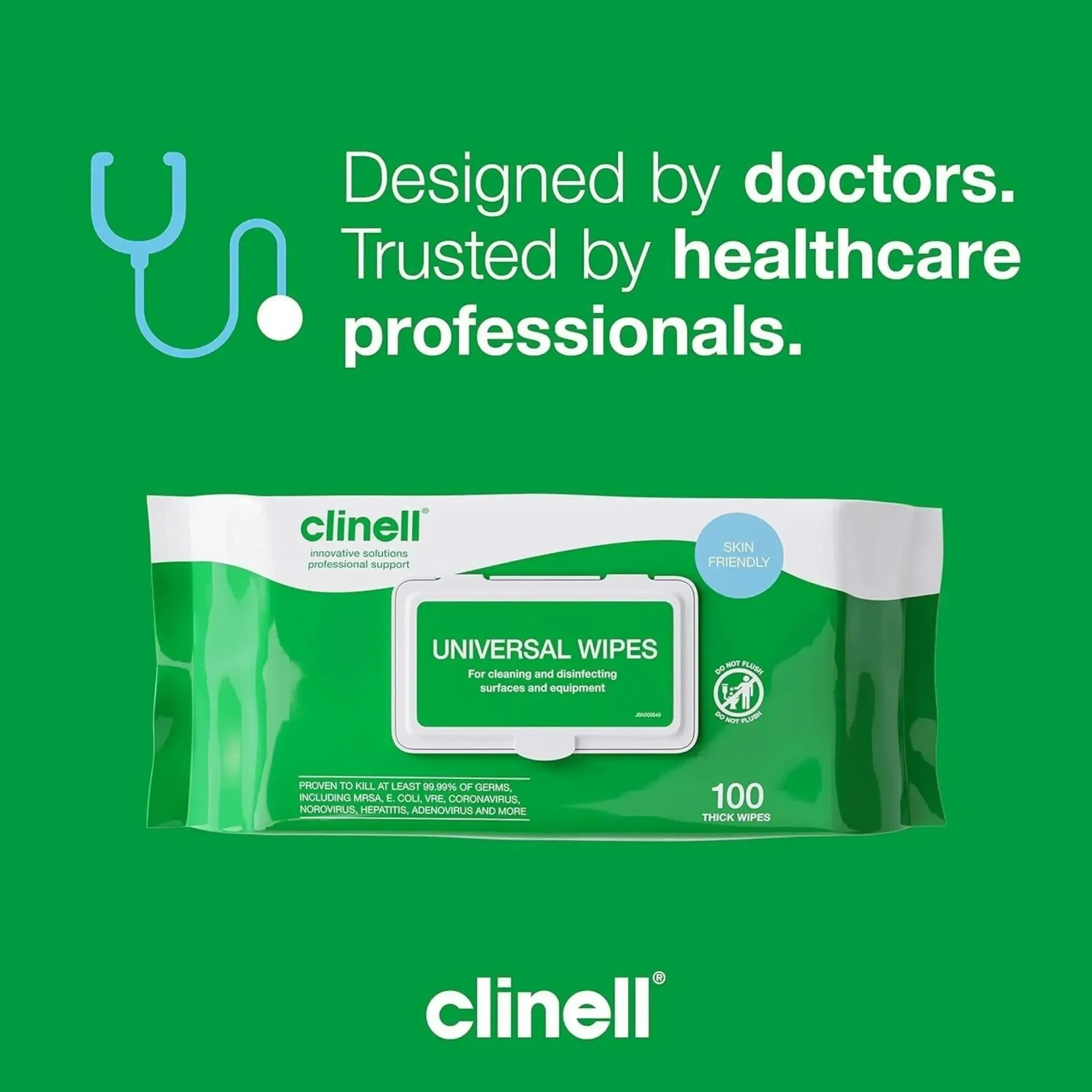 Clinell Universal Cleaning and Surface Disinfection Wipes - Pack of 100