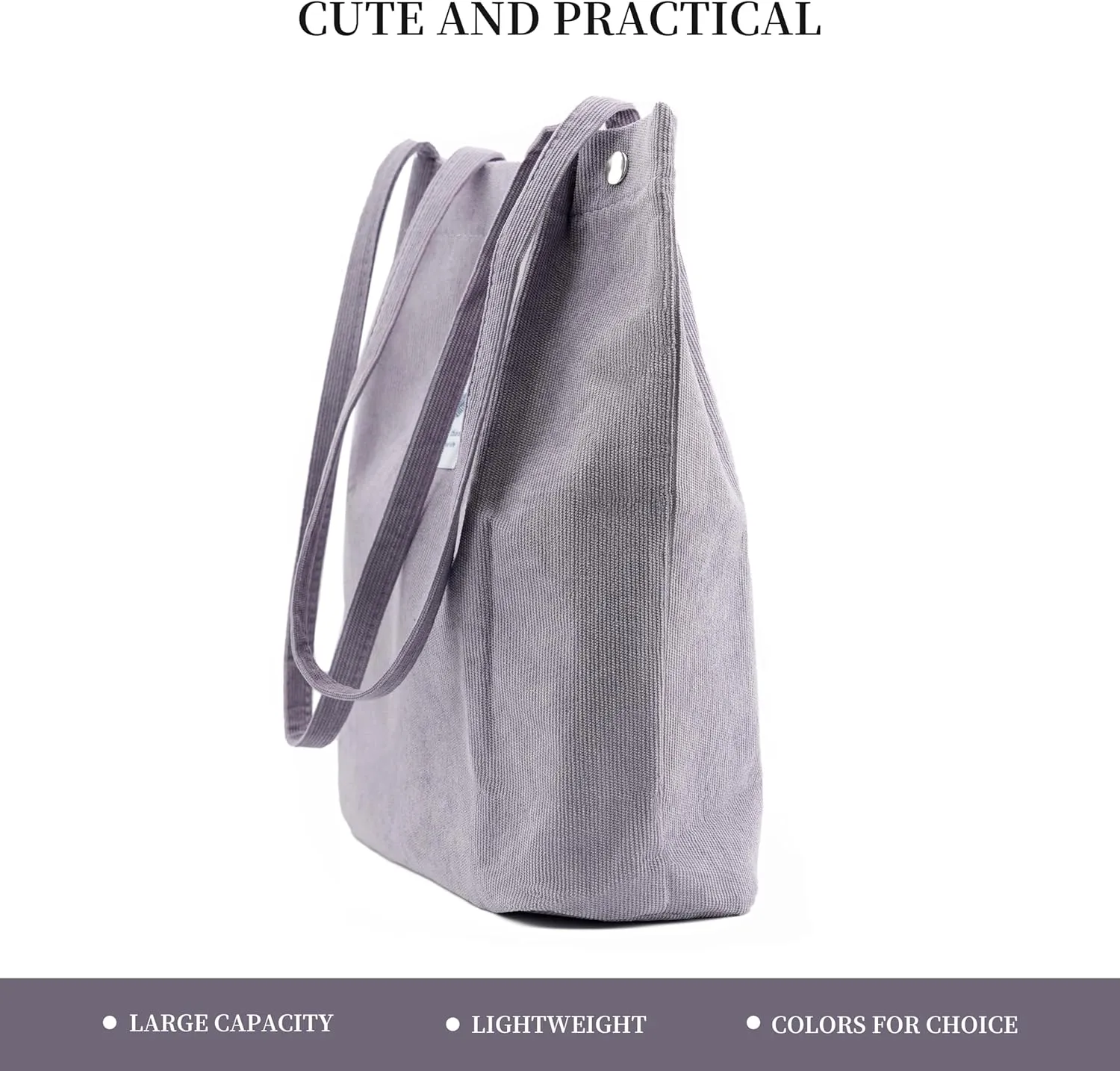 Corduroy Tote Bag Cute Tote Bags for Women Shoulder Bag with Inner Pocket for Work Beach Travel and Shopping Grocery
