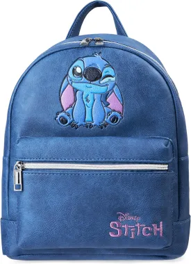 Disney Stitch Backpack Purse for Women Girls Teens, Mini Fashion Backpack Double Straps (Blue)