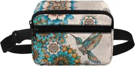 FOR U DESIGNS Boho Fanny Pack for Girls Small Crossbody Bag Flower Hummingbird Print Belt Bag Fashion Waist Packs with Adjustable Strap