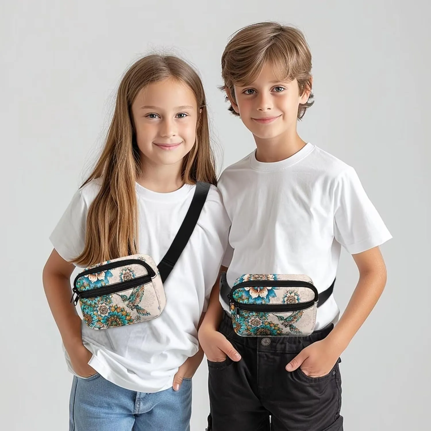 FOR U DESIGNS Boho Fanny Pack for Girls Small Crossbody Bag Flower Hummingbird Print Belt Bag Fashion Waist Packs with Adjustable Strap