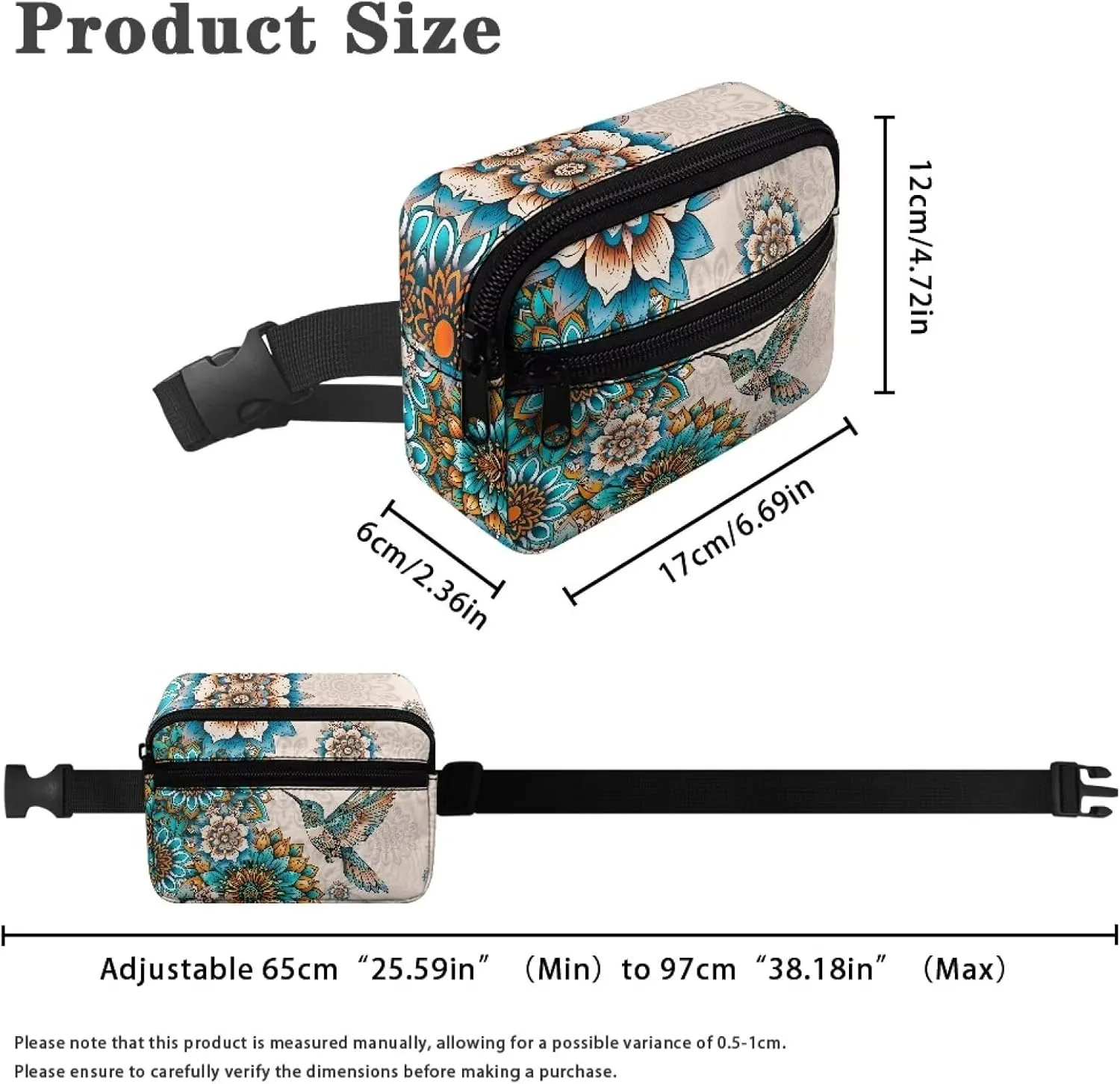 FOR U DESIGNS Boho Fanny Pack for Girls Small Crossbody Bag Flower Hummingbird Print Belt Bag Fashion Waist Packs with Adjustable Strap
