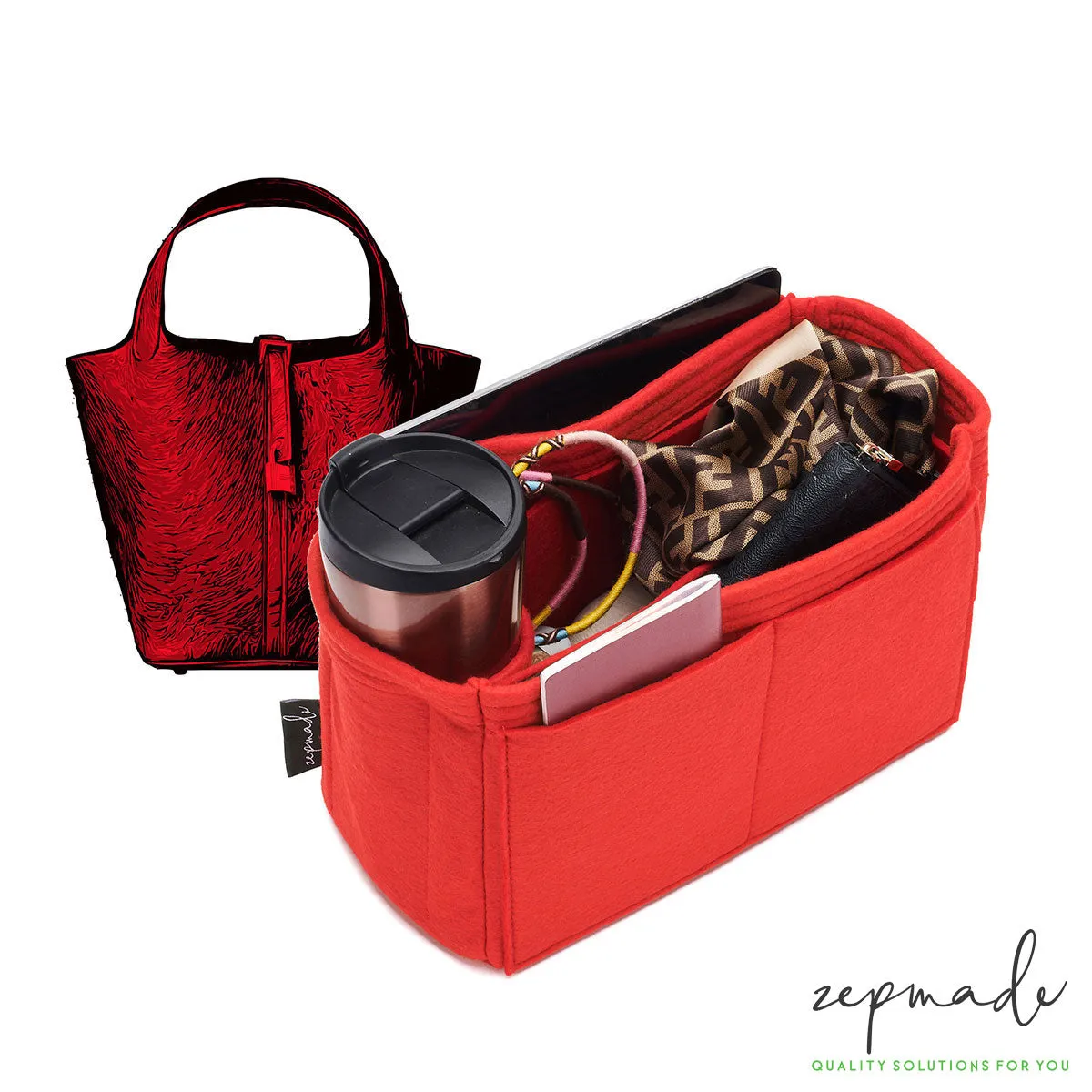 Hermes Picotin Bag Models Organizer Insert, Bag Organizer with Single Bottle Holder and Exterior Pockets