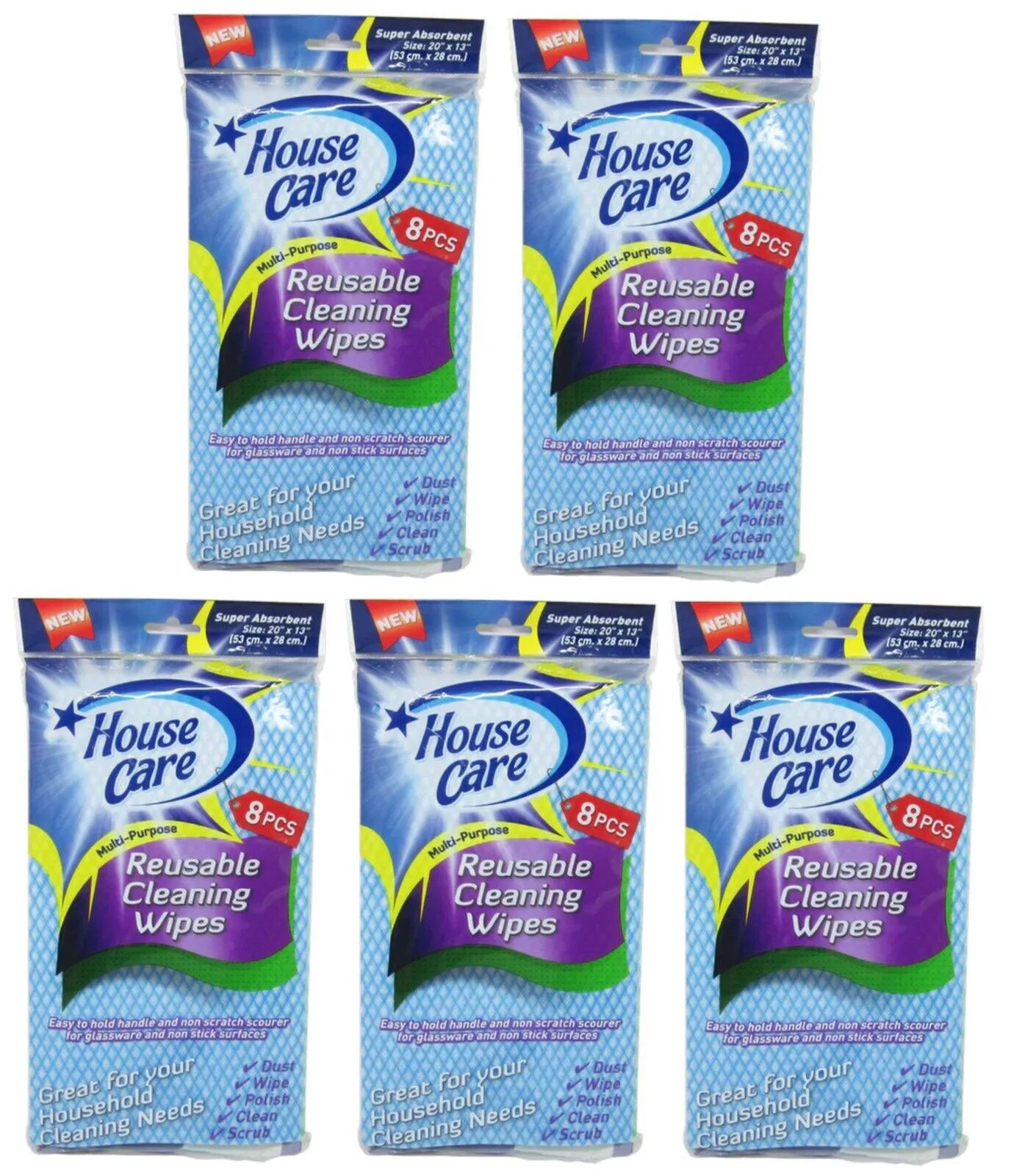 House Care Handy Wipes Multi Purpose Reusable Cleaning Cloth, 8-ct each (5 Pack)