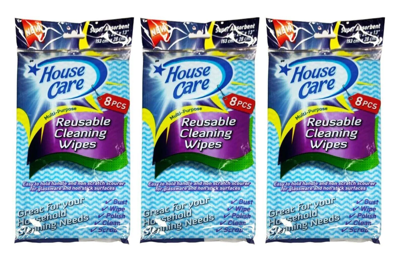 House Care Handy Wipes Multi Purpose Reusable Cleaning Cloth, 8-ct each (5 Pack)