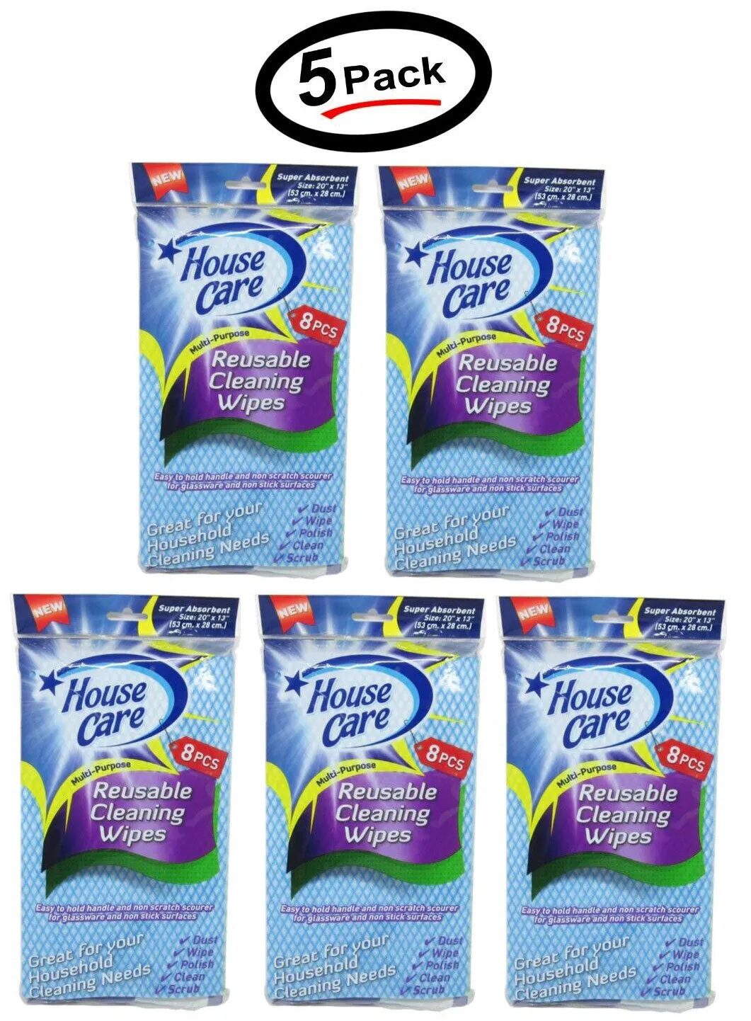 House Care Handy Wipes Multi Purpose Reusable Cleaning Cloth, 8-ct each (5 Pack)