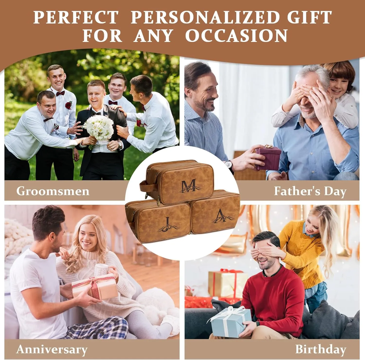 Janhavi Makeup Bag, Groomsmen Gifts, Travel size Toiletries Bag Waterproof, Cruise Ship Essentials, Travel Bag Expandable, Men's Accessories Storage, Travel Essentials, Gift Box for Men (Brown V)