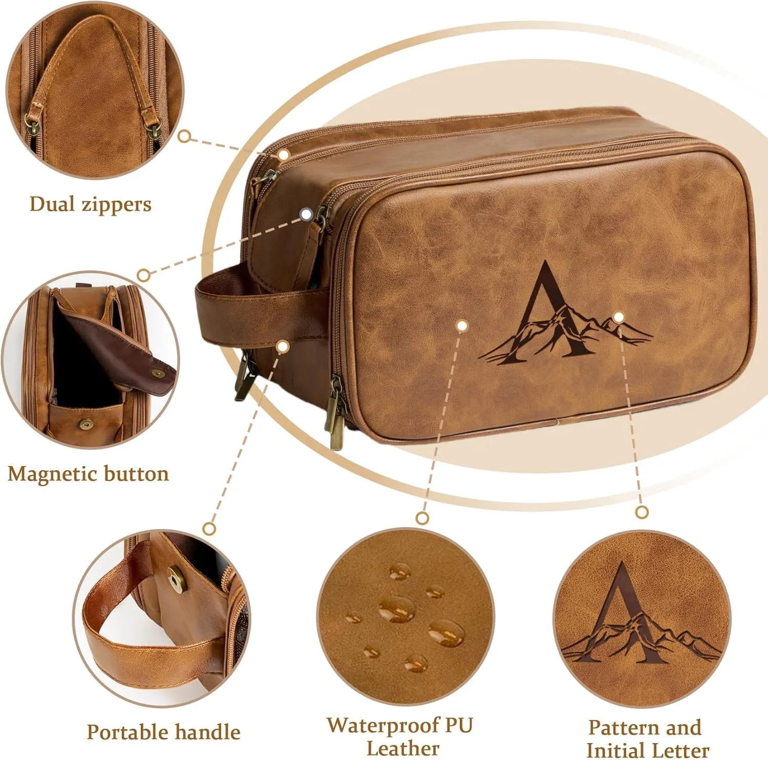 Janhavi Makeup Bag, Groomsmen Gifts, Travel size Toiletries Bag Waterproof, Cruise Ship Essentials, Travel Bag Expandable, Men's Accessories Storage, Travel Essentials, Gift Box for Men (Brown V)