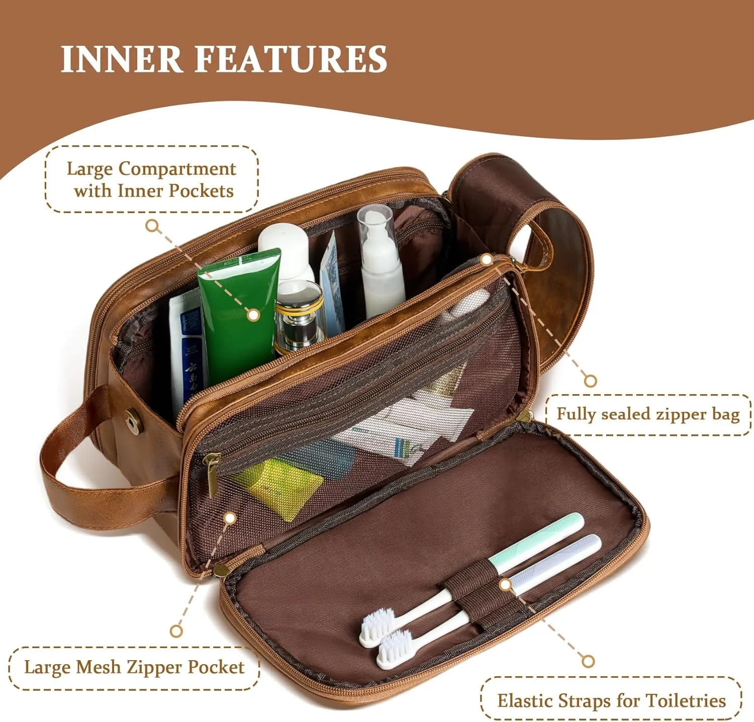 Janhavi Makeup Bag, Groomsmen Gifts, Travel size Toiletries Bag Waterproof, Cruise Ship Essentials, Travel Bag Expandable, Men's Accessories Storage, Travel Essentials, Gift Box for Men (Brown V)