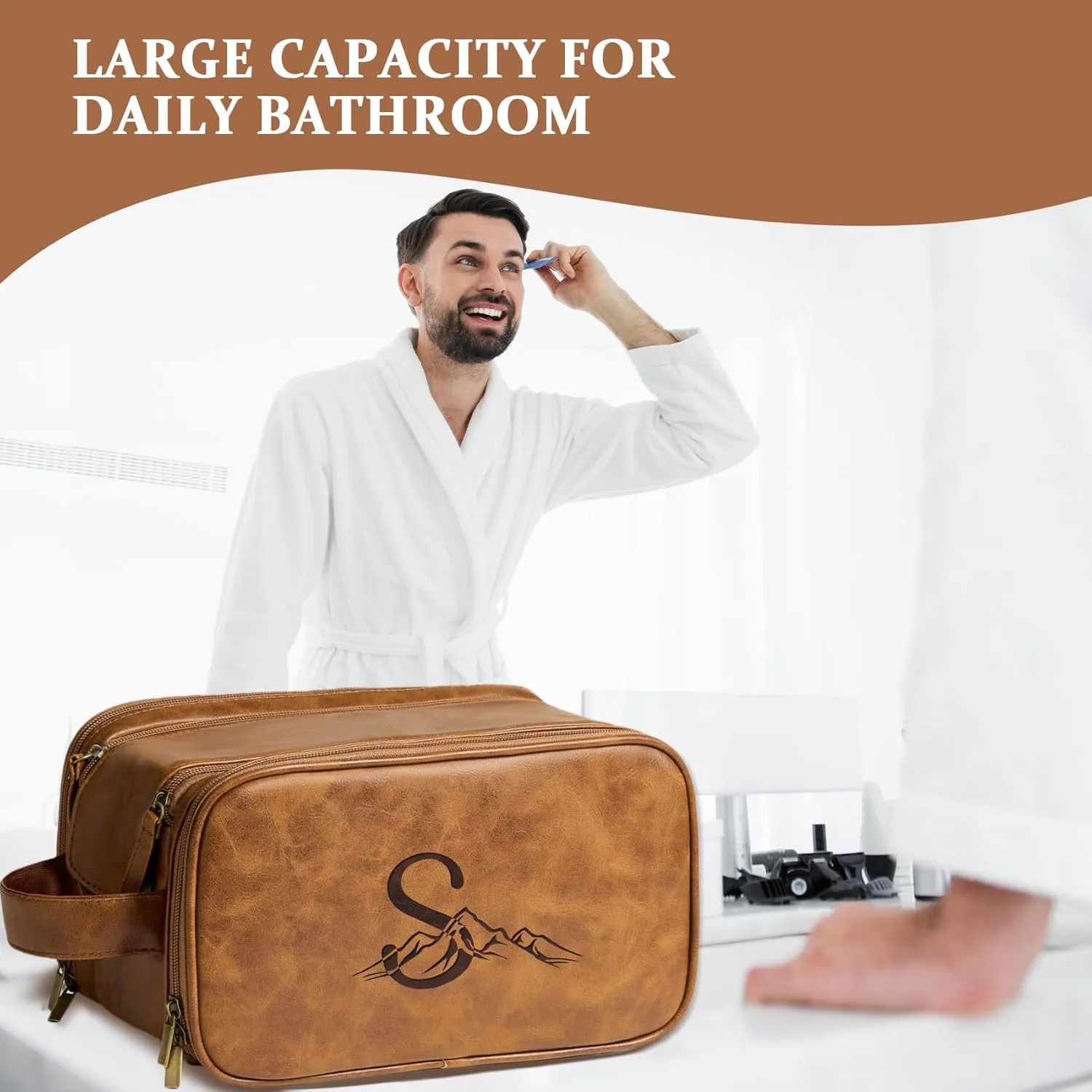 Janhavi Makeup Bag, Groomsmen Gifts, Travel size Toiletries Bag Waterproof, Cruise Ship Essentials, Travel Bag Expandable, Men's Accessories Storage, Travel Essentials, Gift Box for Men (Brown V)