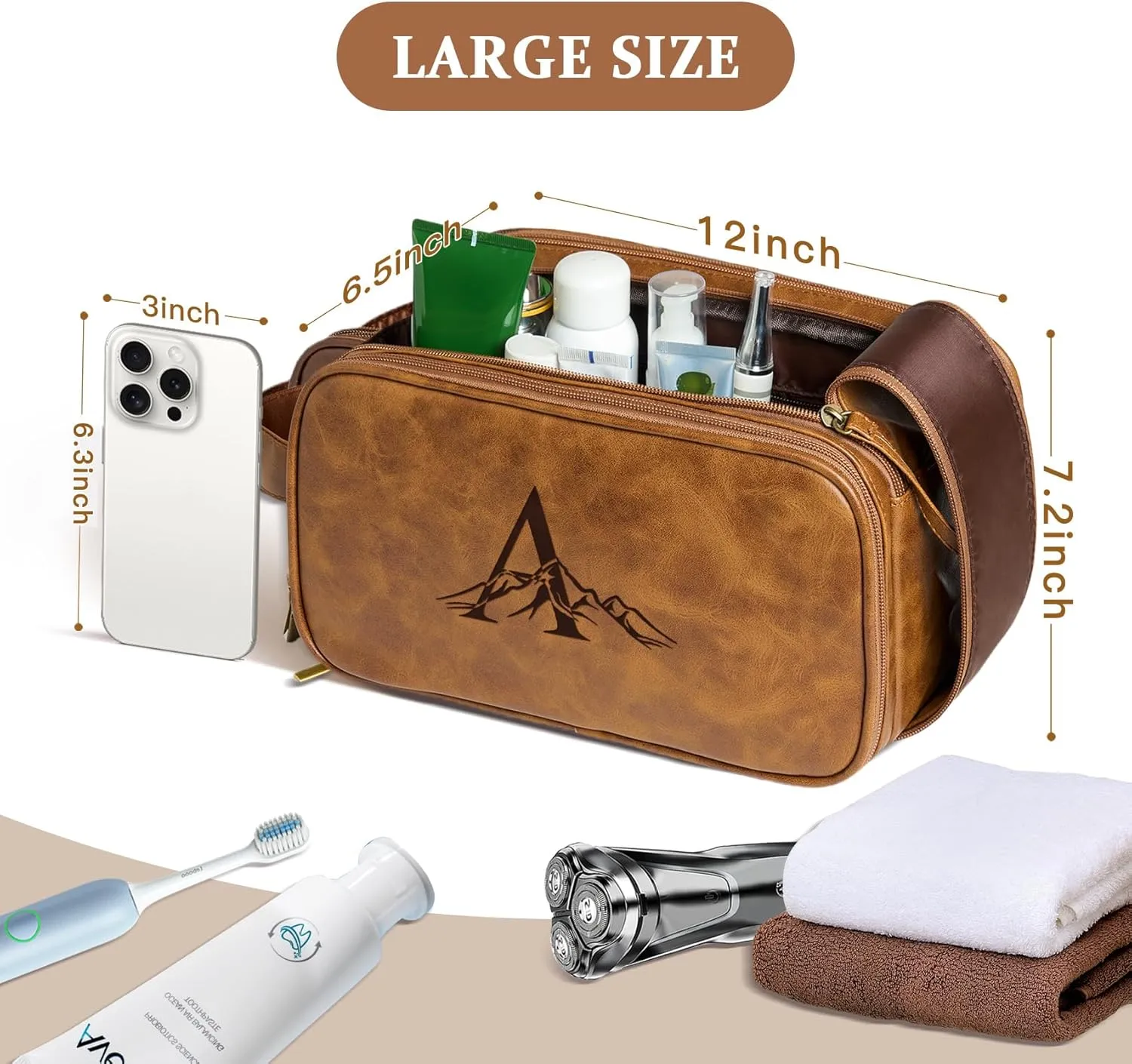 Janhavi Makeup Bag, Groomsmen Gifts, Travel size Toiletries Bag Waterproof, Cruise Ship Essentials, Travel Bag Expandable, Men's Accessories Storage, Travel Essentials, Gift Box for Men (Brown V)