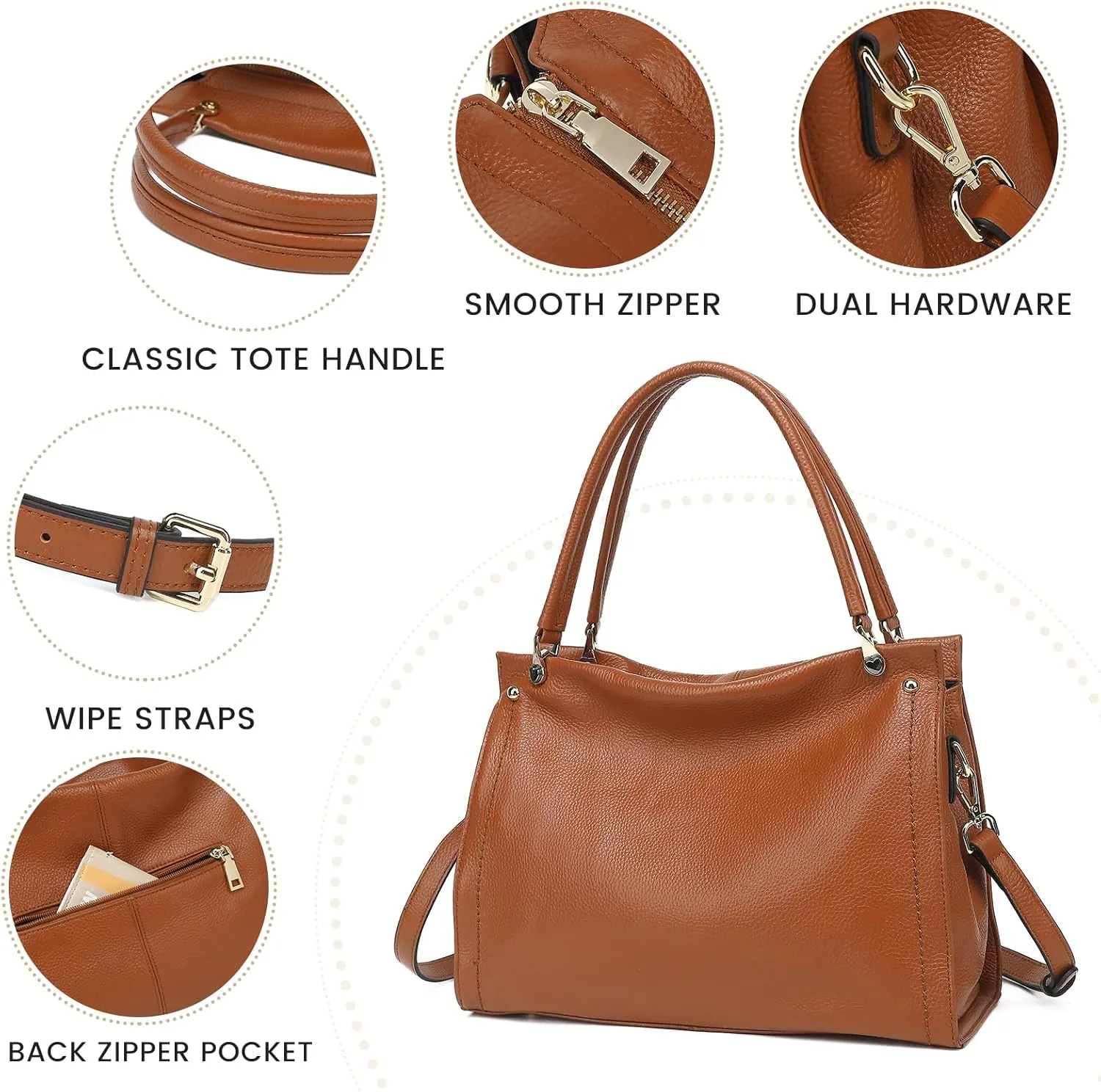 KOGTLA Women Genuine Leather Purses Handbags Tote Bag Shoulder Bag Top Handle Satchel Ladies Crossbody Hobo Bags Bucket Bag
