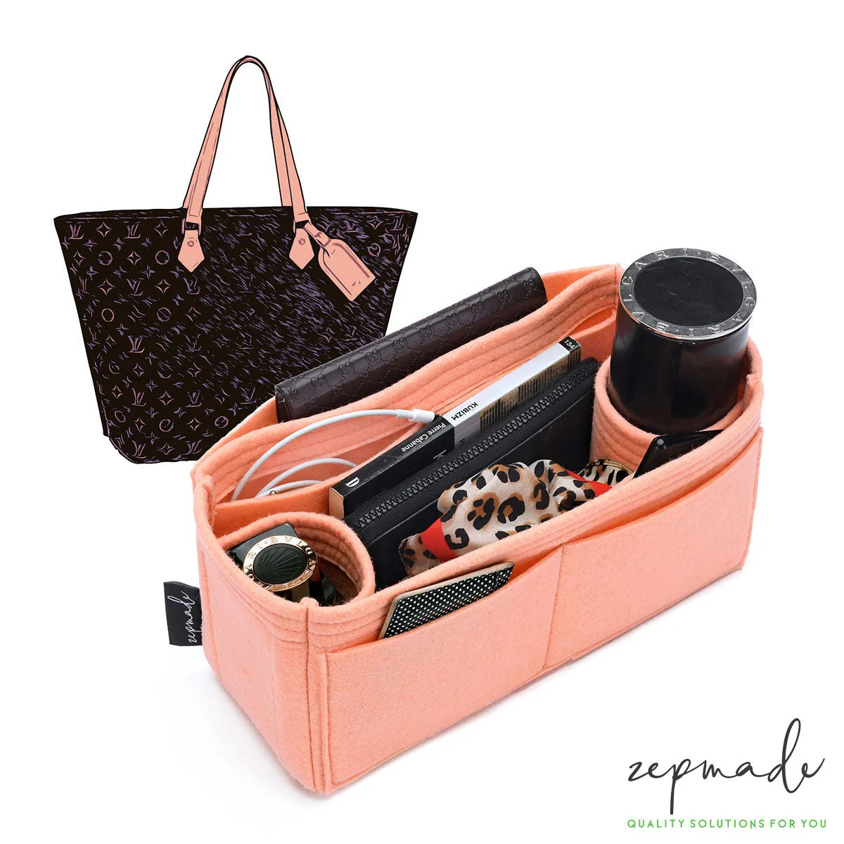 Louis Vuitton All-In Purse Organizer Insert, Bag Organizer with Double Bottle Holders and Exterior Pockets