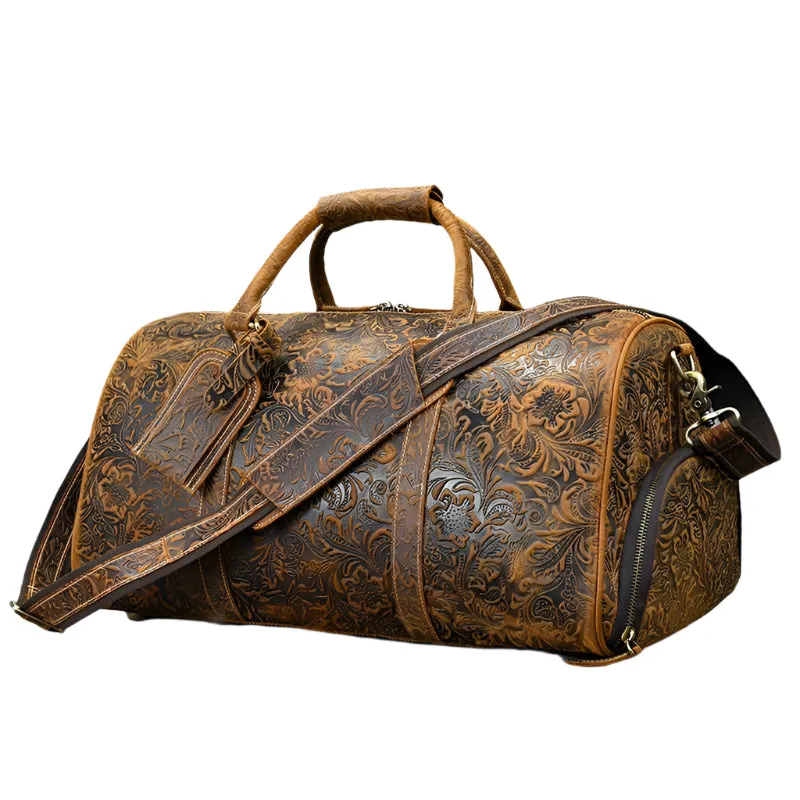 Men's Leather Vintage Duffle Weekend Bag