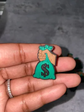 New, "Money Bag"  Charm for Crocs; 1Pc., Symbolic Statement Charms for Clogs;  Cute Charm for Shoes and Silicone Bracelets