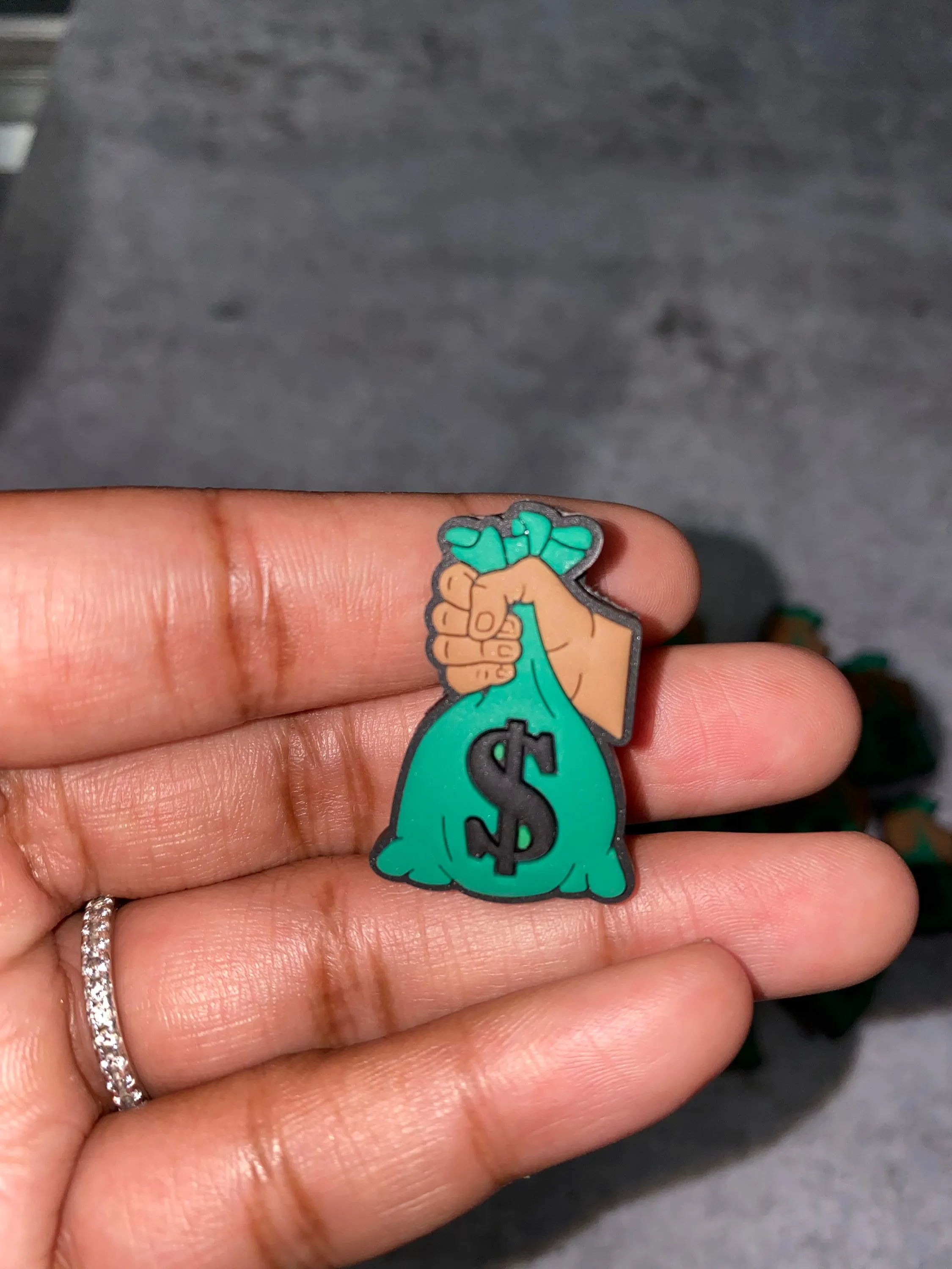 New, "Money Bag"  Charm for Crocs; 1Pc., Symbolic Statement Charms for Clogs;  Cute Charm for Shoes and Silicone Bracelets