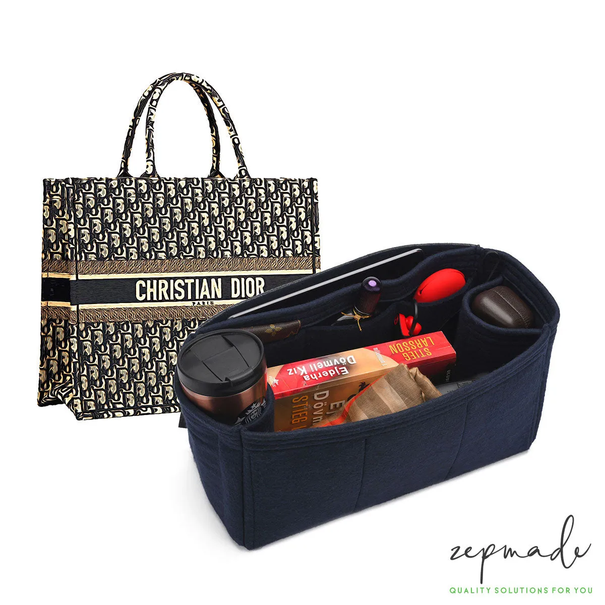 Purse Organizer for Dior Book Tote, Bag Organizer with Double Bottle Holders