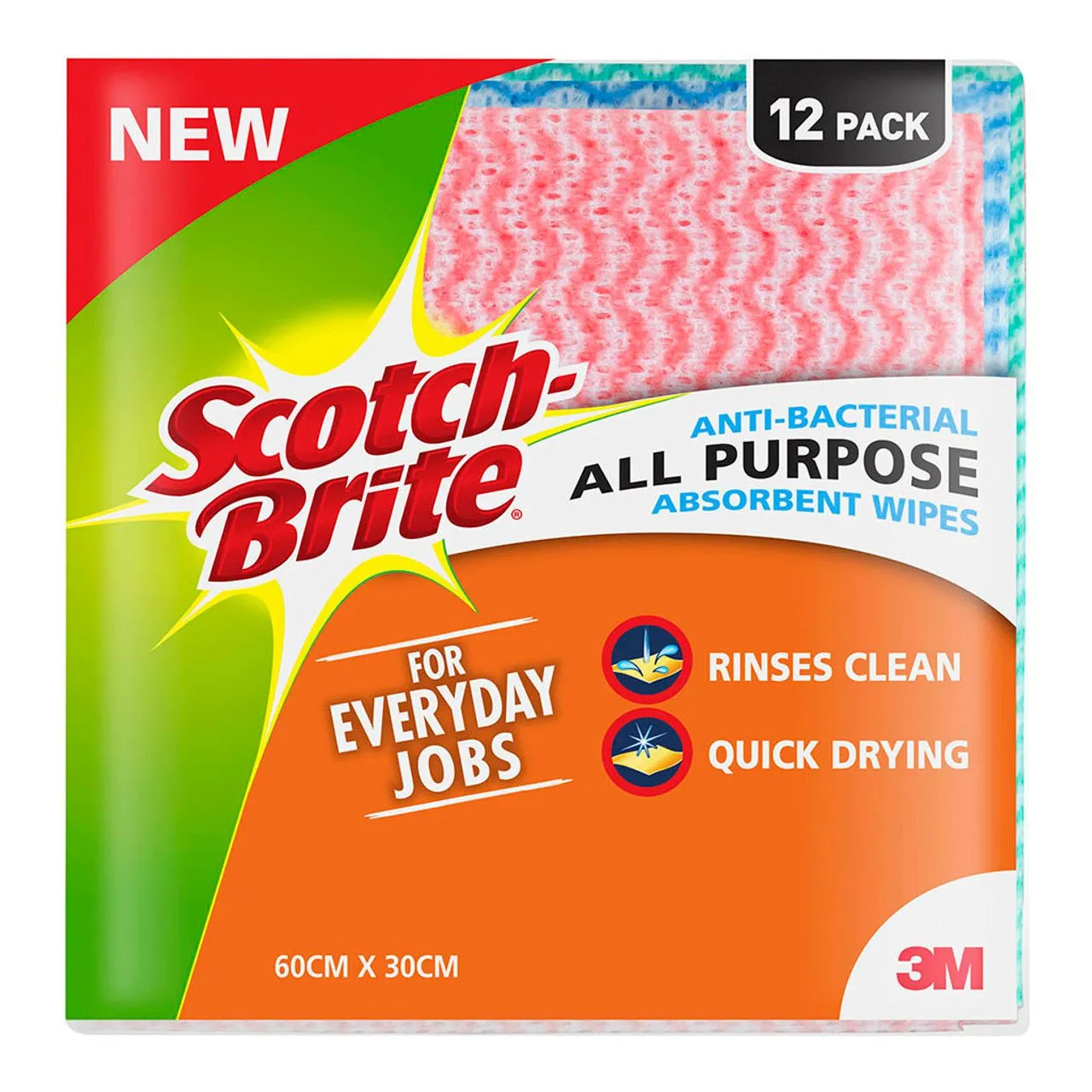 Scotch-Brite Anti-Bacterial All Purpose Absorbent Wipe 12's Pack