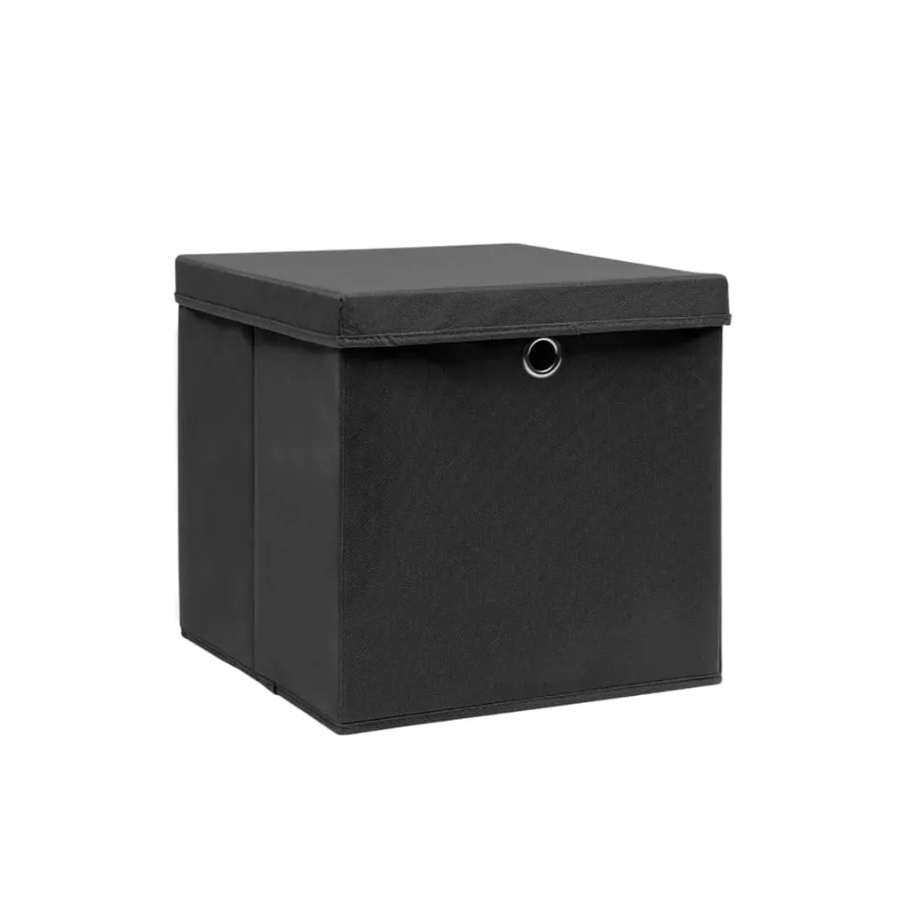 Storage Boxes with Covers 4 pcs 28x28x28 cm Black