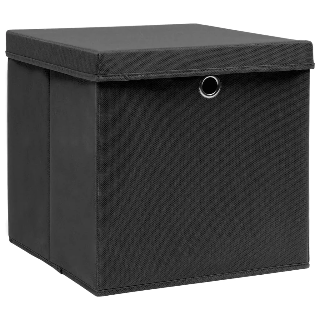 Storage Boxes with Covers 4 pcs 28x28x28 cm Black