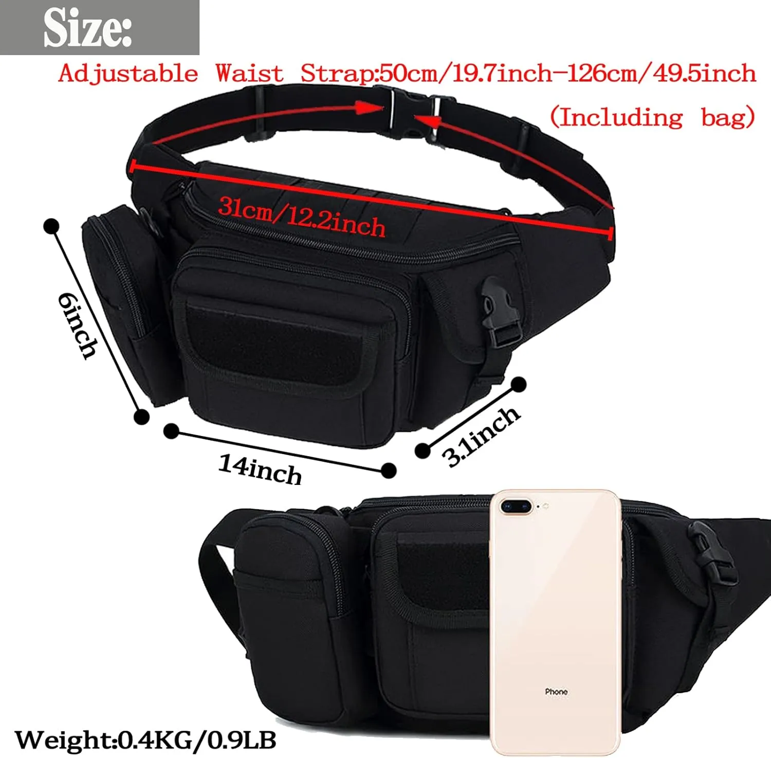 Tactical Fanny Packs, Military Waist Bag Utility Hip Belt Bags for Hiking Climbing Fishing Cycling Hunting with U.S Patch (Tan)