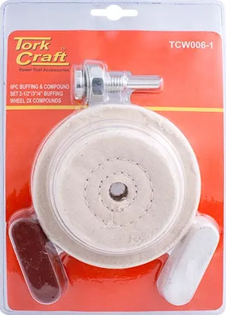 TORK CRAFT POLISHING BUFFING & COMPOUND DRILL SET 65 75 & 100mm BUFFING WHEELS TCW006-1