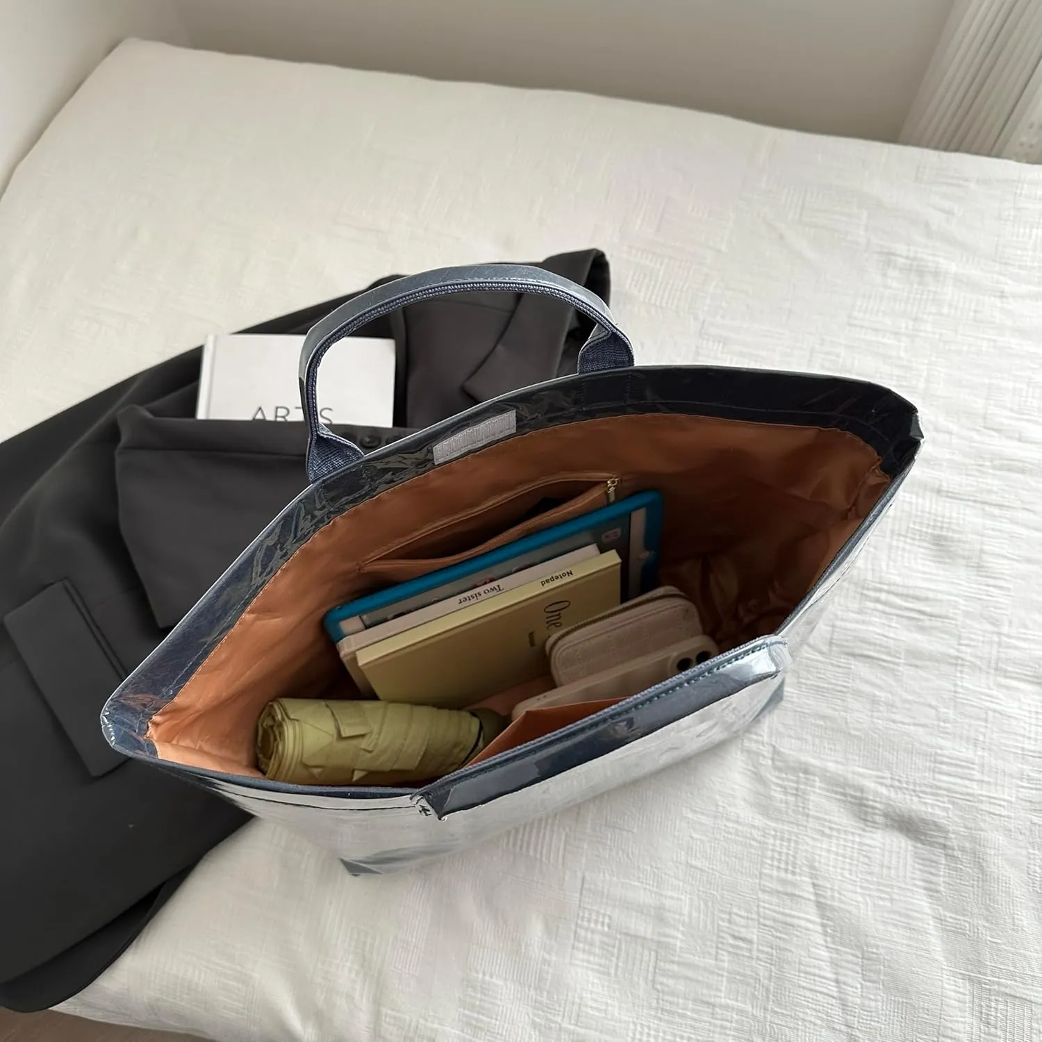 Tote Bag for Women,Large Work Tote Bag Clear Plastic Handbag PVC Letter Printed Bag Kraft Paper Hobo Bag with Handle