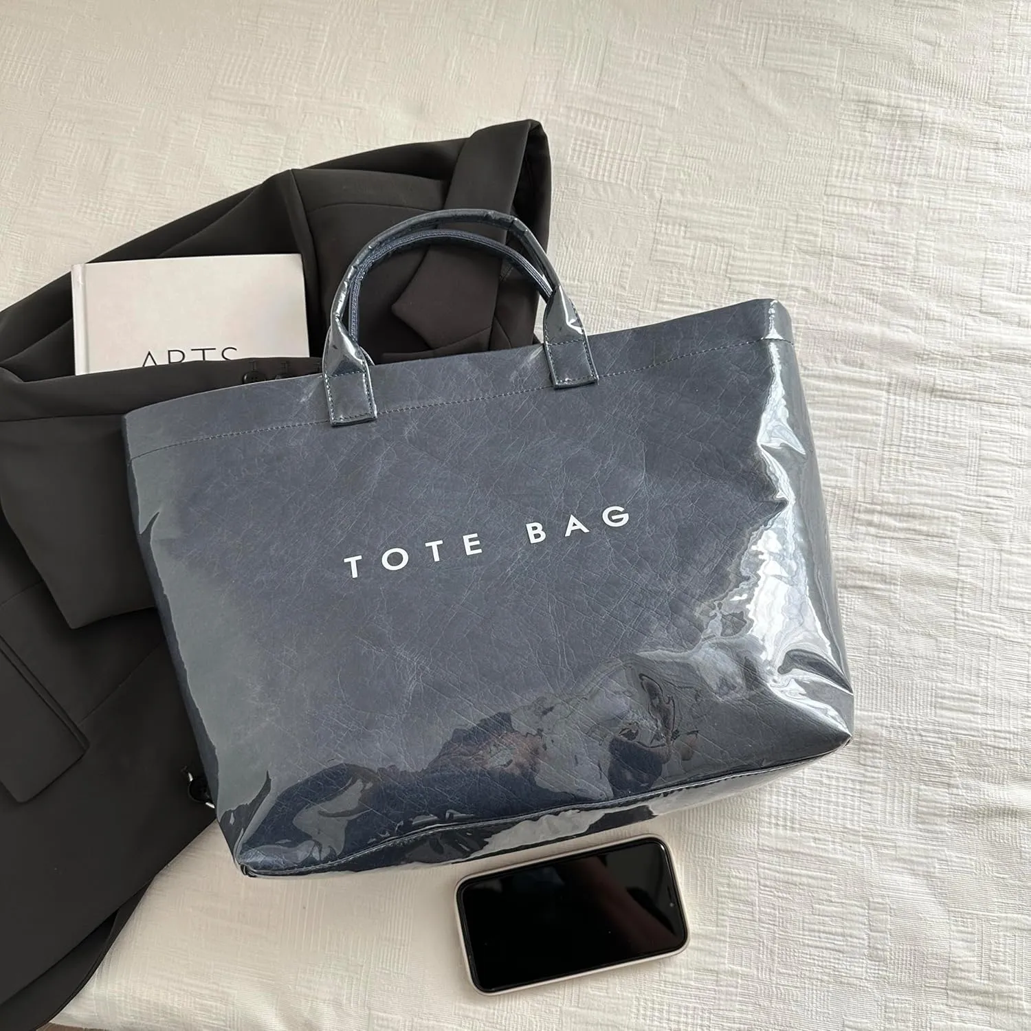 Tote Bag for Women,Large Work Tote Bag Clear Plastic Handbag PVC Letter Printed Bag Kraft Paper Hobo Bag with Handle