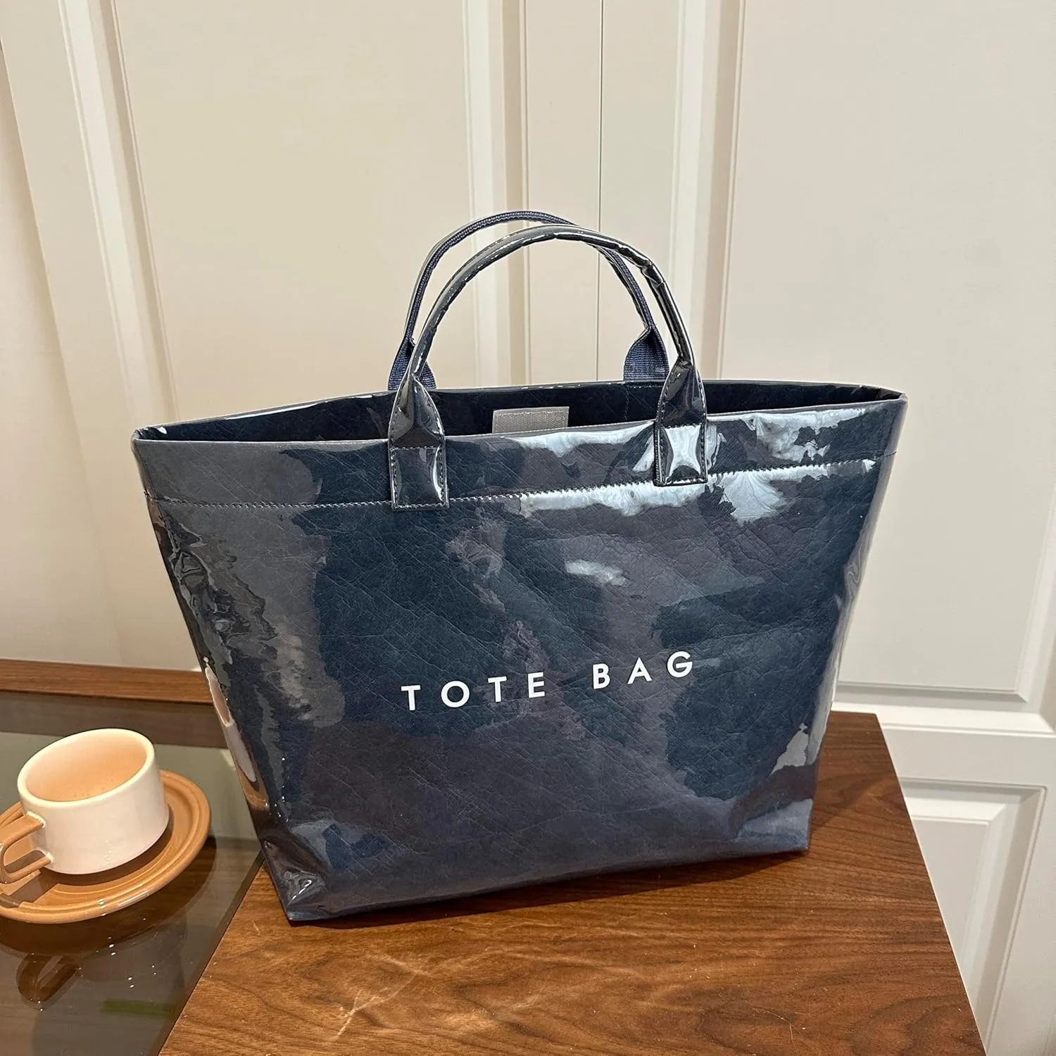 Tote Bag for Women,Large Work Tote Bag Clear Plastic Handbag PVC Letter Printed Bag Kraft Paper Hobo Bag with Handle