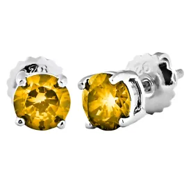 Trustmark Brilliant Cut Citrine Ice CZ Screw Back Earrings Sterling Silver