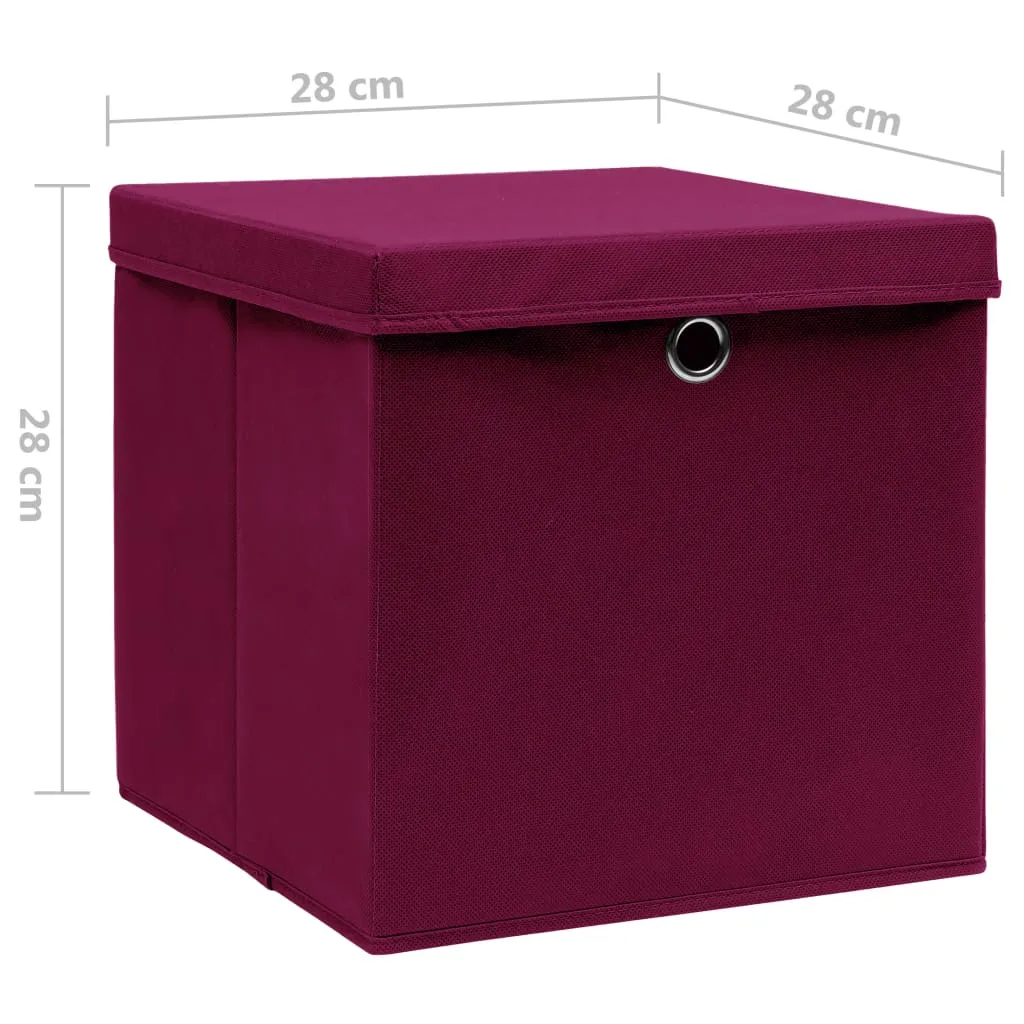vidaXL Storage Boxes with Covers 4 pcs 28x28x28 cm Dark Red