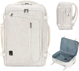 WANDF Expandable 17 Inch Laptop Travel Backpack For Spirit Airlines Personal Item Bag 18x14x8 with Wet Pocket for Men Women (Beige)