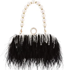 Women Real Natural Ostrich Feather Evening Bags Purses Clutch Vintage Banquet Handbag