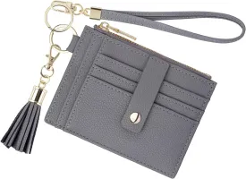 Wristlet Keychain Wallet for Women Slim Rfid Blocking Credit Card Holder Wristlet Zip Id Case Wallet Small Compact Leather Wallet Coin Purse for Women (Gray)
