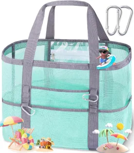 XX-Large Mesh Beach Bag Tote - 9 Pockets for Family Travel/Vacation & Beach Essentials, Foldable & Lightwiht